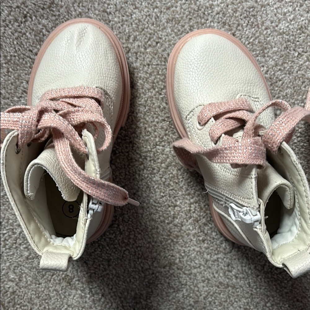Cat & Jack Cream and Pink Ankle Boots